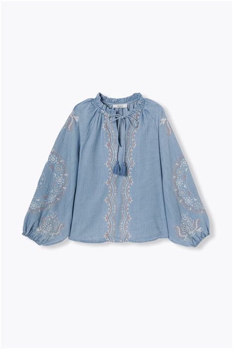 Light denim embroidery blouse - Medium denim