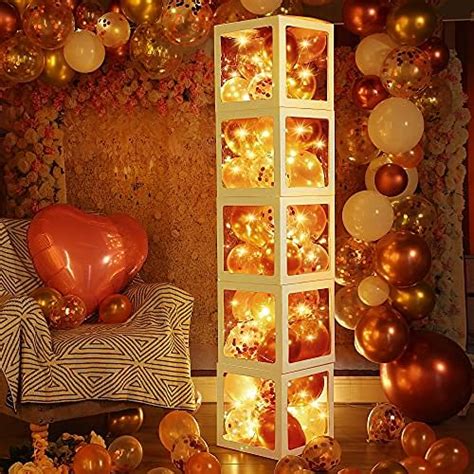 Buy Rose Gold Balloon Boxes, Transparent Block with 5 LED Light Strings ...