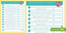 Mental Math: Addition and Subtraction Word Problems Worksheet