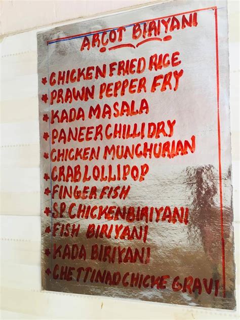Menu at Arcot Biryani, Manavalanagar