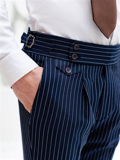 Navy Striped High Waist Slim-Fit Pants | Mens pants fashion, Classy ...