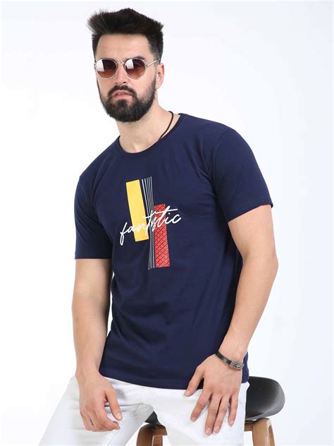 INDIGO BLUE ROUND NECK T-SHIRTS DESIGNER