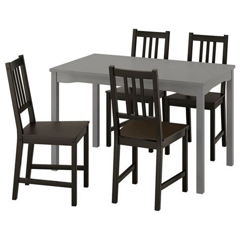 HAUGA / STEFAN table and 4 chairs, grey/brown-black, 118x74 cm (461 ...