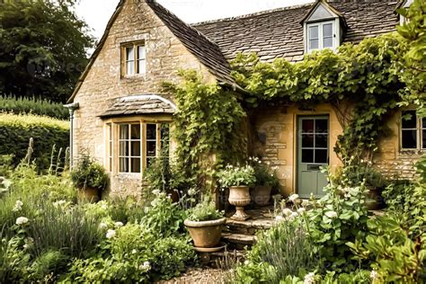 Beautiful country cottage house and garden in the style of the English ...
