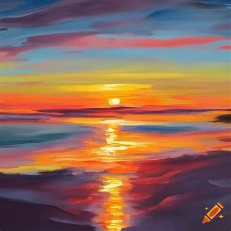 Sunset beach acrylic painting on Craiyon