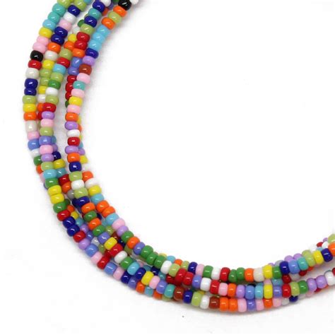 Multi Color Seed Bead Necklace, Thin 1.5mm Single Strand, Colorful ...
