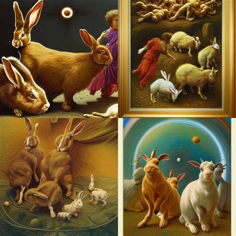 Rabbits hopping beside goats Gustave Doré hyperrealism hyperrealism ...