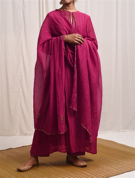 Naqsh Pink Chanderi Kurta Set for Women – All Sizes | Barahmasi