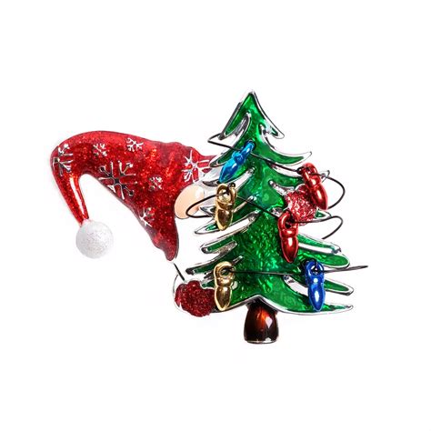 Silver-Tone Christmas Gnome & Tree Pin
