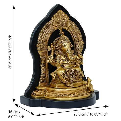 Golden Lord Ganesha Brass Handcrafted Statue on Wooden Base ...