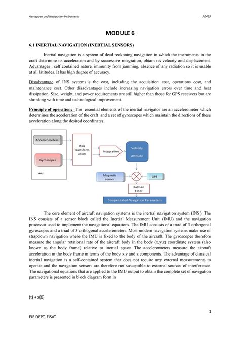 Aerospace and Navigation Instruments Module 6 - MODULE 6 6 INERTIAL ...