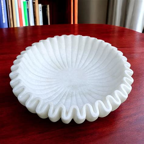 Buy Shaurya Exports Decorative White Marble Ribbed Wave Ruffle Fruit ...