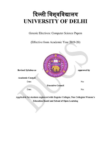 UNIVERSITY OF DELHI CSGE: Computer Science Generic Electives Syllabus ...