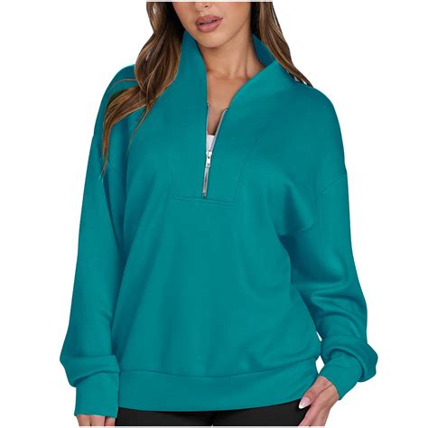 Half Zip Sweatshirt Women Long Sleeve Quarter Zip Stand Neck Pullover ...