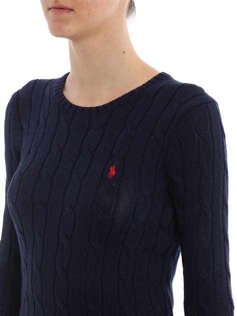 Crew necks Polo Ralph Lauren - Dark blue twist knit cotton sweater ...