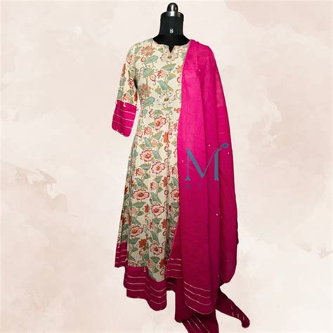 M3ps09 Beige Floral A-line Salwar suit | Mayili: Home