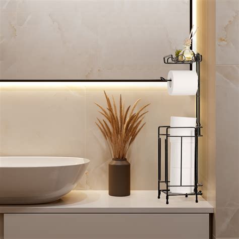 Set of 4 Freestanding Floor Toilet Paper Holder Metal Tube Bathroom ...