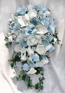 Blue Silk Wedding Flowers by Light Blue Calla Roses Bridal Cascade Bouquet Silk Blue Silk Wedding Flowers
