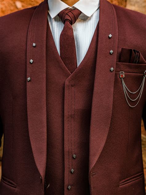 Rent Maroon Lapel Saddle Pin 3 Piece Suit–Classic & Elegant