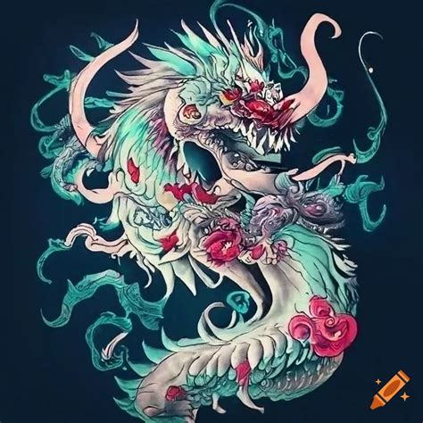 Traditional japanese mythical creature tattoo drawing
