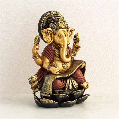 Buy Dhyana Gold Polyresin Sitting Ganesha Posture Figurine from Home ...