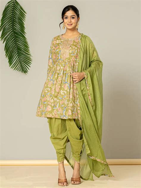 Green Peplum Dhoti Dupatta Set – Yufta Store