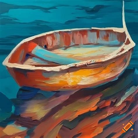 Painting of building a boat on a desert island on Craiyon