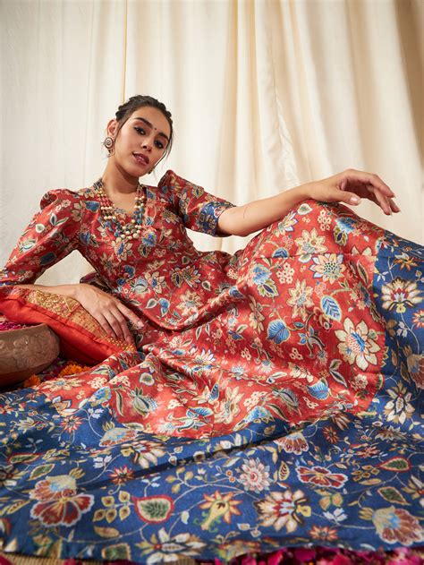 Buy Orange Floral Wrap Anarkali Maxi Dress Online At Best Price ...