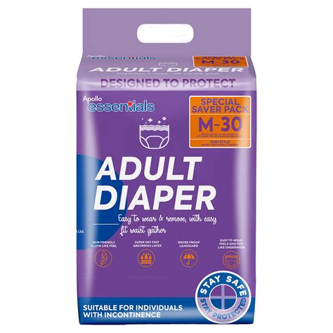 Buy Apollo Essentials Adult Diaper Pant Unisex Medium, 30 Count | 19 ...