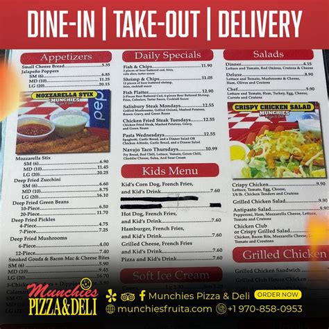 Menu at Munchies Pizza & Deli pizzeria, Fruita, 550 Kokopelli Dr