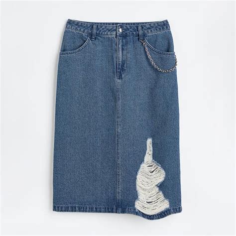 Chain-Detail Knee-Length Denim Skirt