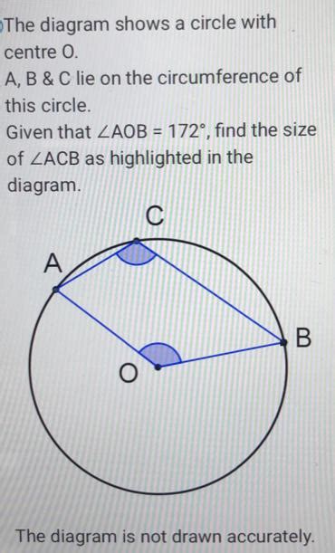 The diagram shows a circle with centre 0. A, B & C lie on the ...