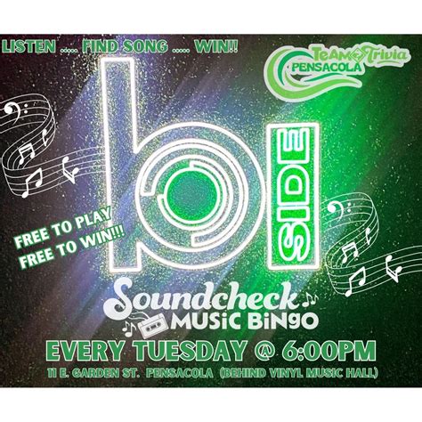 SoundCheck Music Bingo at bSide Pcola, 11 E Garden St, Pensacola, FL ...