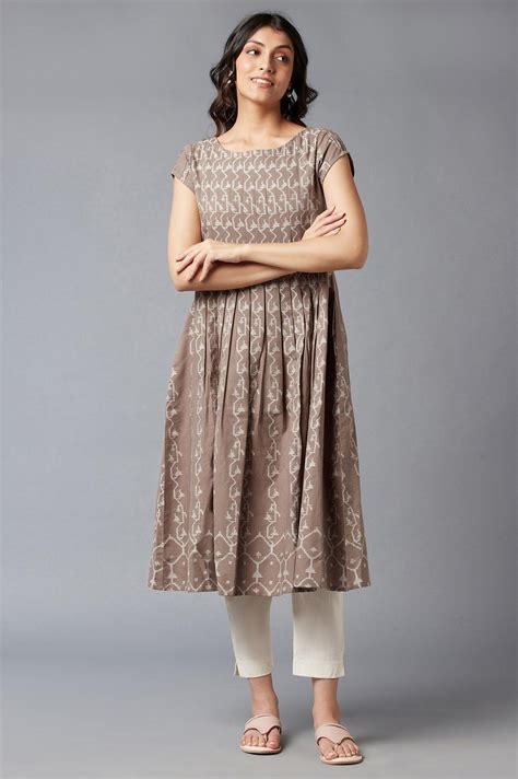 Buy Beige Box Pleated kurta In Boat Neck @ 3999 | W for woman – wforwoman