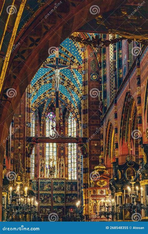 Chancel and Apse of St. Mary`s Basilica with Altarpiece Carved between ...