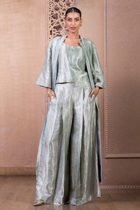 Buy Ivory Brocade Embroidery Round Paisley Woven Jacket And Wide Legged ...