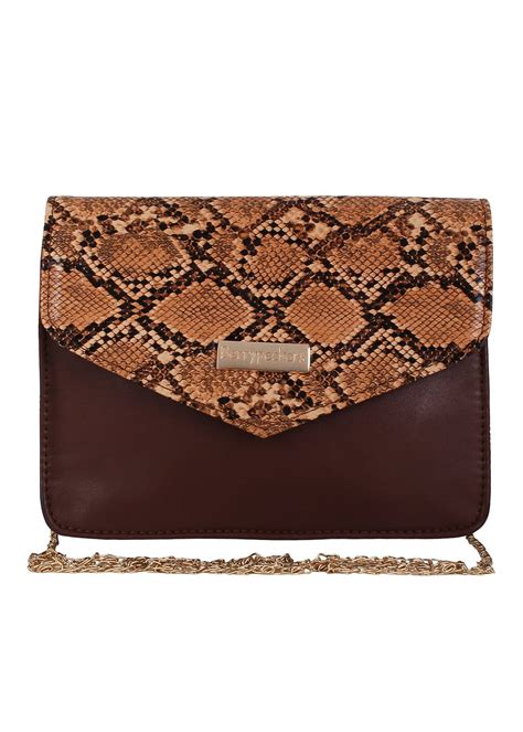 Get Tan Snakeskin Effect Envelope Flap Brown Cross-Body at ₹ 1199 | LBB ...