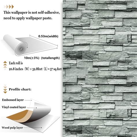 Buy YIFU Life F1304 Stone Brick Textured Wallpaper Roll,White/Gray ...