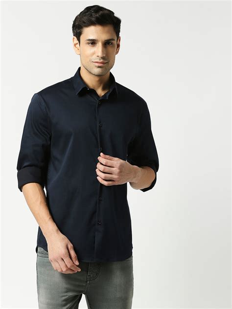 Navy Blue Satin Lycra Shirt – Dragon Hill Lifestyle