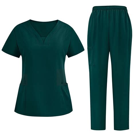 aohooy Scrubs for Women Set Medical Scrubs Top and Drawstring Pants ...