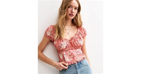 Pink Floral Print Short Sleeve Milkmaid Top | New Look