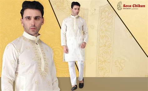 Buy Seva Chikan Hand Embroidered Lucknowi Chikankari Cream Cotton ...