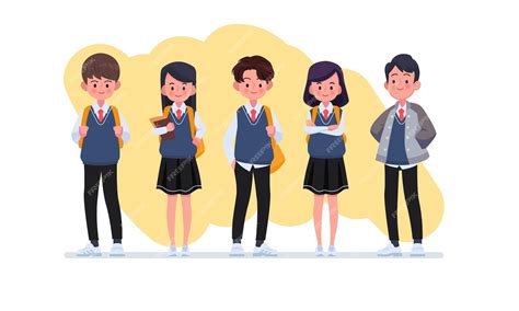 Student wearing uniform character collection | Premium Vector