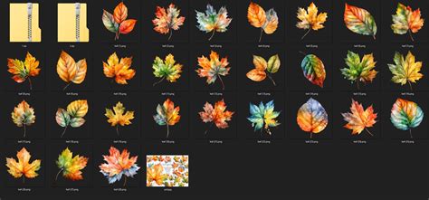 Autumn Leaves Clipart Set in Transparent PNG - Autumn Leaves Watercolor ...