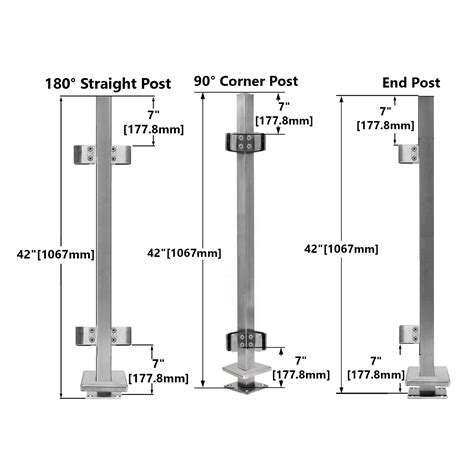Stainless Steel 316 Glass Railing System 42” Height ,2 x 2″ Square Railing Post w/Square Glass ...