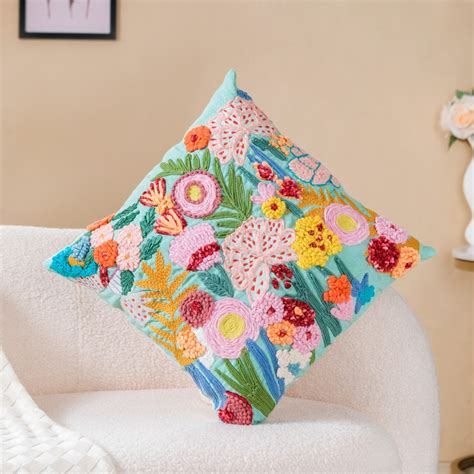 Aqua Embroidered Cushion Cover Multicolour 16x16 Inch Online - Premium ...