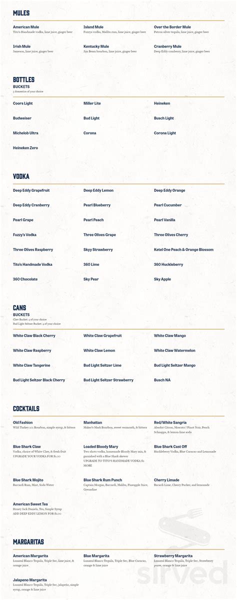 Menu for Blue Shark Ale House in Urbandale, IA | Sirved