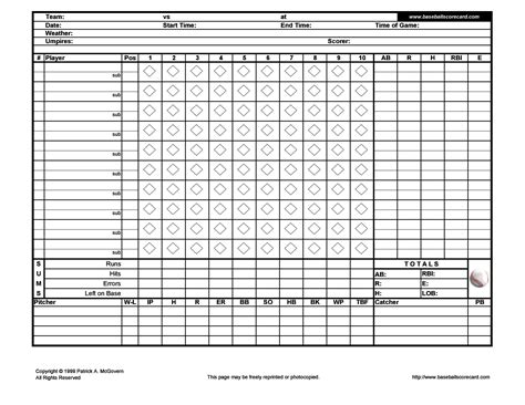 30+ Printable Baseball Scoresheet / Scorecard Templates - Template Lab