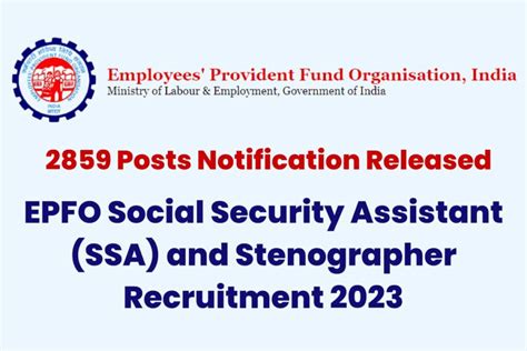 EPFO SSA Recruitment 2023 for 2859 Social Security Assistant Vacancies ...