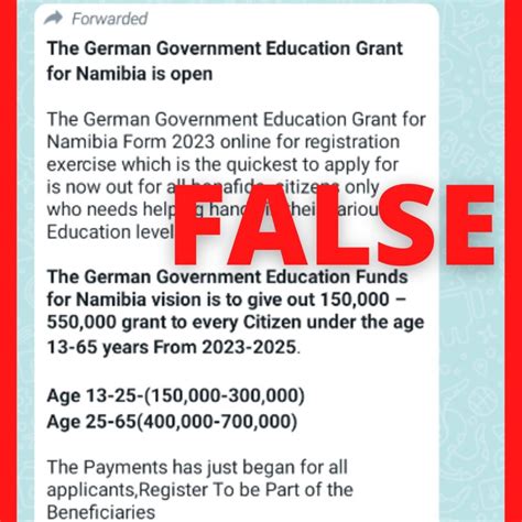 No, there is no German government grant for Namibians - Namibia Fact Check